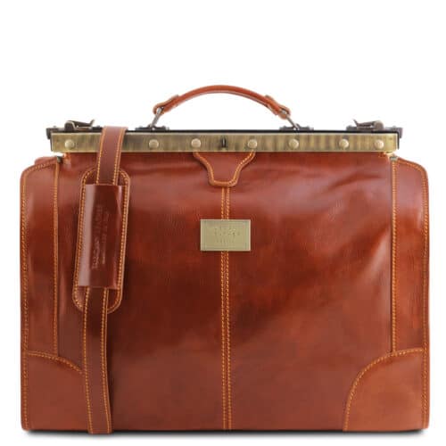 leren reistas Madrid cognac voorkant