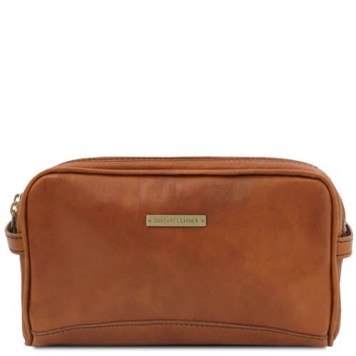 leren toilettas Igor cognac voorkant