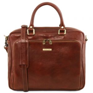 leren laptoptas Pisa bruin voorkant