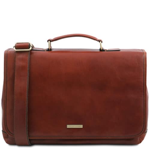 leren laptoptas Mantova bruin voorkant