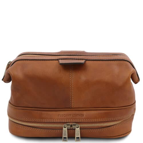 leren toilettas Jacob cognac voorkant