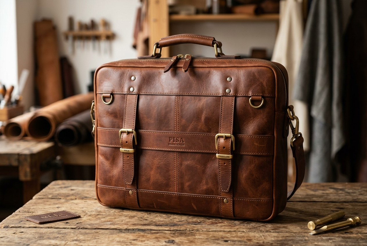 leren laptoptas Pisa bruin achterkant