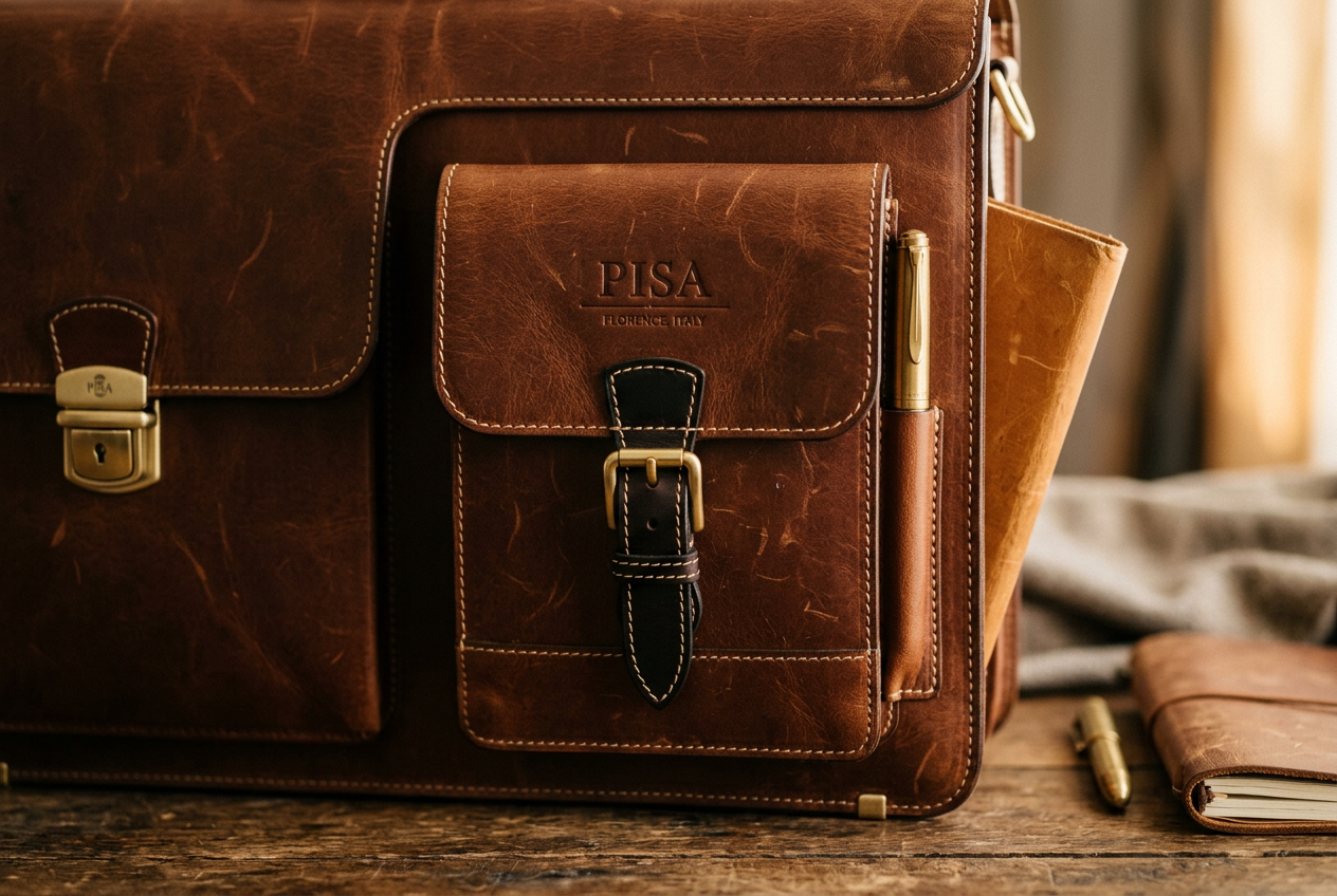 leren laptoptas Pisa bruin zijkant