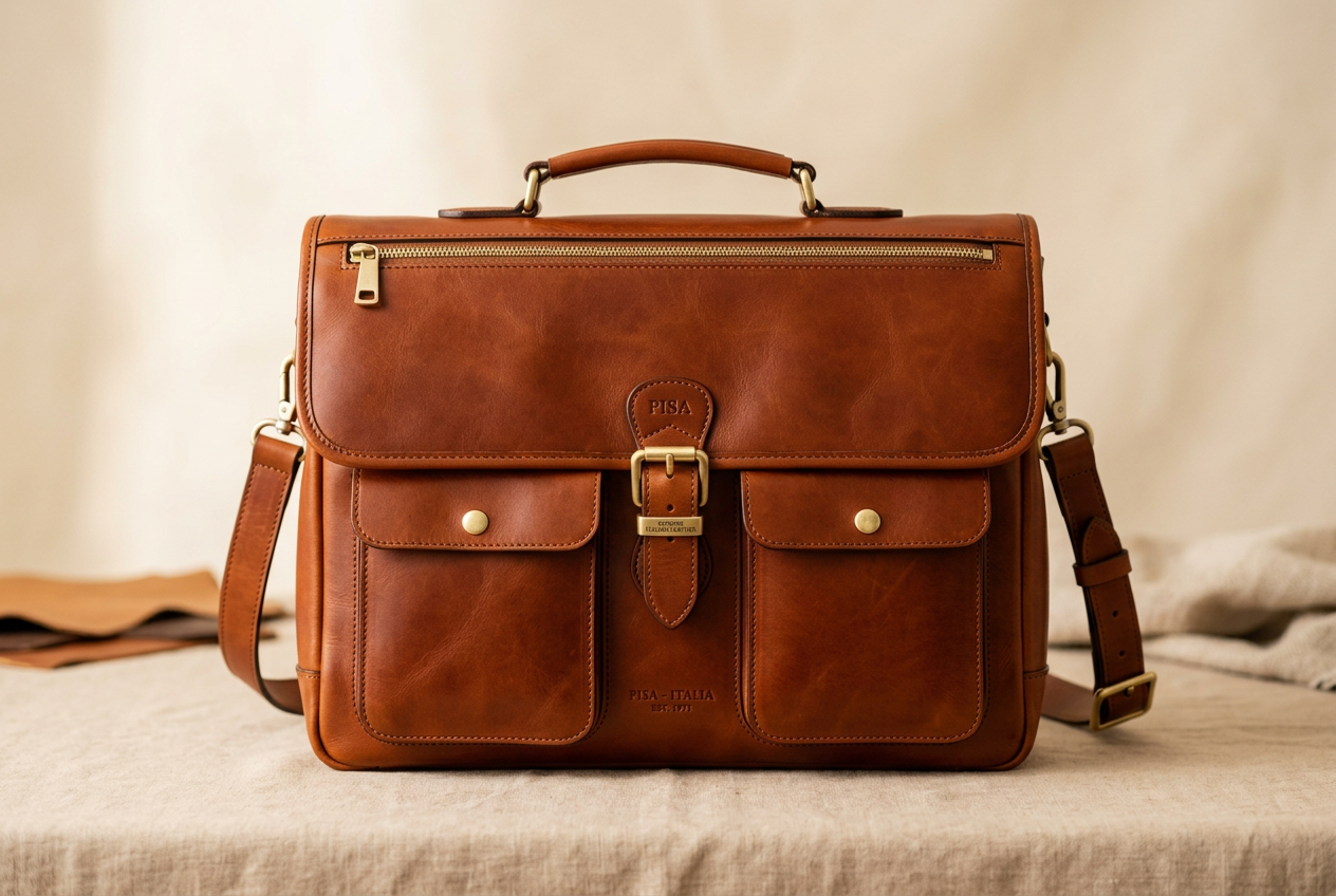 leren laptoptas Pisa bruin opening
