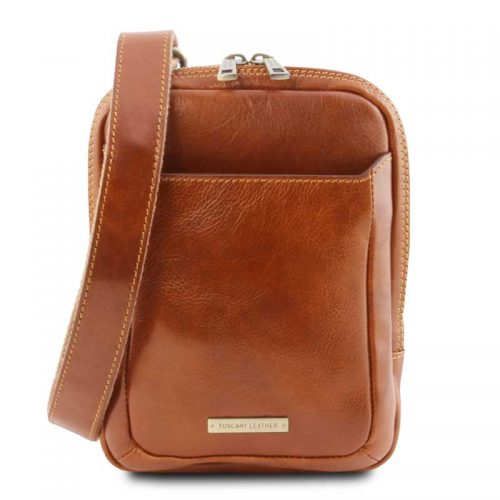 leren crossover tas Mark cognac voorkant