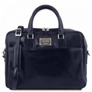 leren aktetas Urbino donkerblauw voorkant