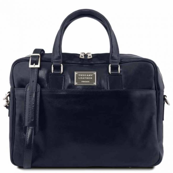 leren aktetas Urbino donkerblauw voorkant