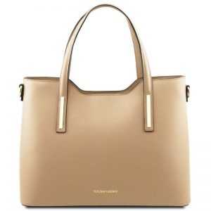 leren damestas Olimpia champagne voorkant