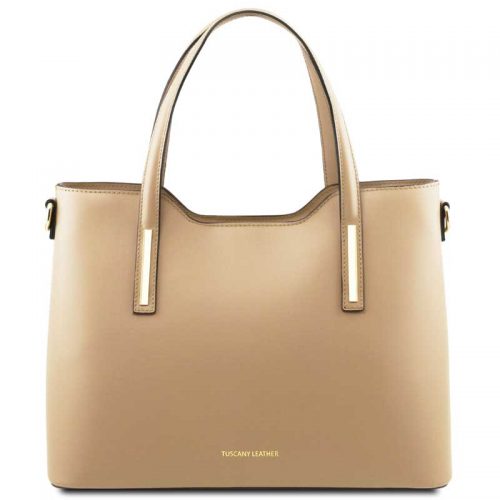 leren damestas Olimpia champagne voorkant