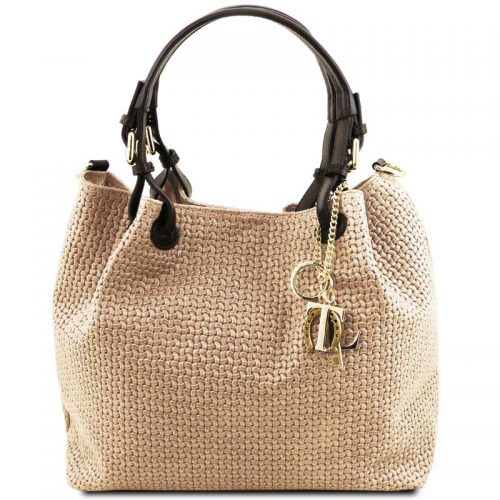 leren damestas tl keyluck 73 beige voorkant