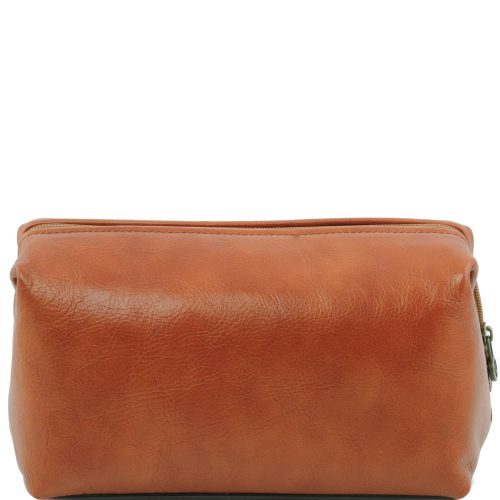 leren toilettas Smarty cognac voorkant
